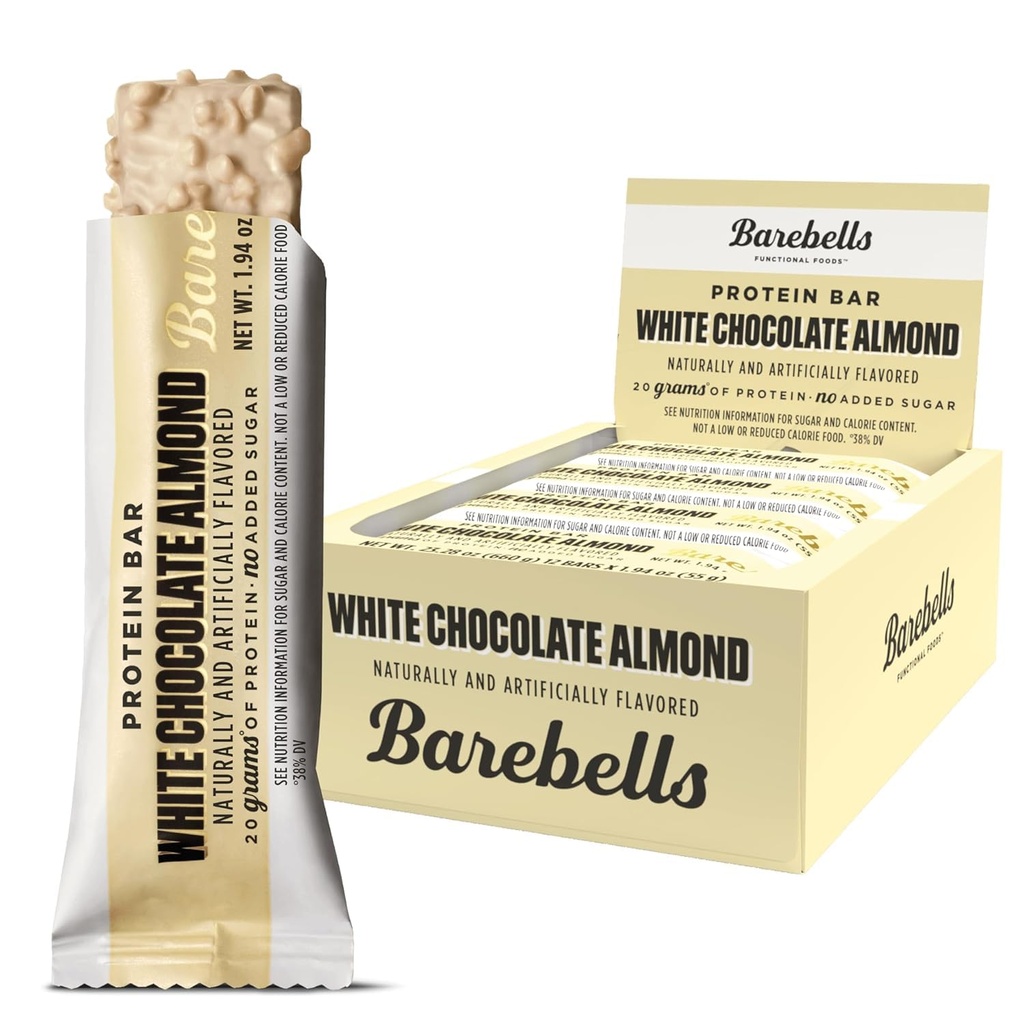 Barebells Protein Bars White Chocolate Almond - 12 Kont, 20g High Protein Tedavileri - 1g Total Sugars ile Çikolata Beslenme Bar - On-Go Kahvaltı veya Post-Workout Snack Almond - 12 Kont, 20g High Protein Tedavileri - Chocolate Beslenme Bar - 1.