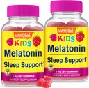 WellEvet Çocuklar Melatonin Gummies 1 mg (2 Pack) - Uyuşturucu Özgür Uyku Yardımı Gummy Supplement, Çocuklar için Uyku Desteği - Gluten Ücretsiz, Gelatin Ücretsiz, GMO, Vegetarian - Natural Sourced Flavor - 60 Gummies