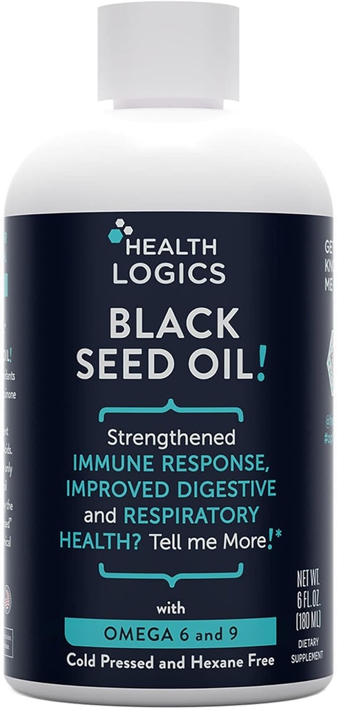 Sağlık Mantıkları Siyah Tohum Yağı | Omega 6 & Omega 9 | Saf Cold Pressed Black Cumin Tohum Yağı Respiratory, Digestive ve Immune Health | 6 fl ozz