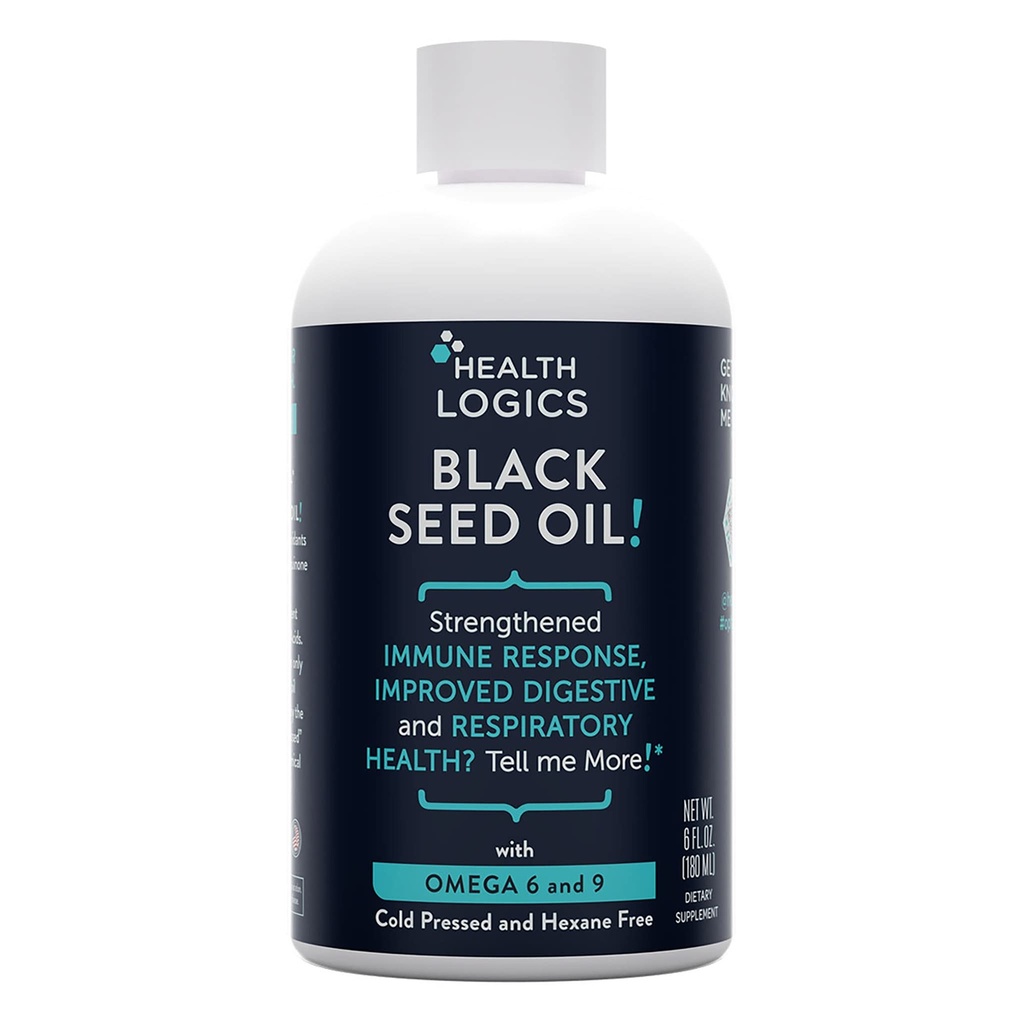 Sağlık Mantıkları Siyah Tohum Yağı | Omega 6 & Omega 9 | Saf Cold Pressed Black Cumin Tohum Yağı Respiratory, Digestive ve Immune Health | 6 fl ozz