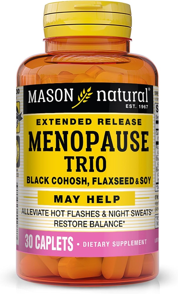 Mason Natural Menopause Trio: Black Cohosh, Flaxseed, & Soy (Extended release) - May Alleviate Hot Flashes & Night Sweats*, Supports Health Hormon Balance*, 30 Caplets