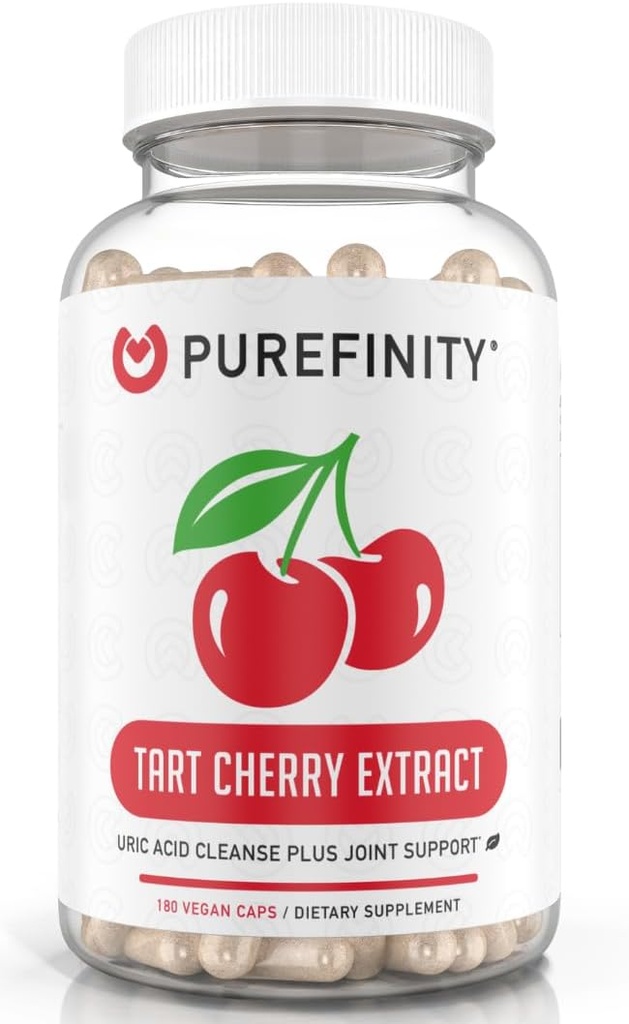 PUREFINITY Tart Cherry Κάψουλες – Uric Acid Flush & Cleanse για την υποστήριξη των αρθρώσεων & μυών Comfort με 3000 mg ακατέργαστου εκχυλίσματος, μη GMO, χωρίς γλουτένη, Vegan – 180 Count (6 Μήνας Προμήθεια)