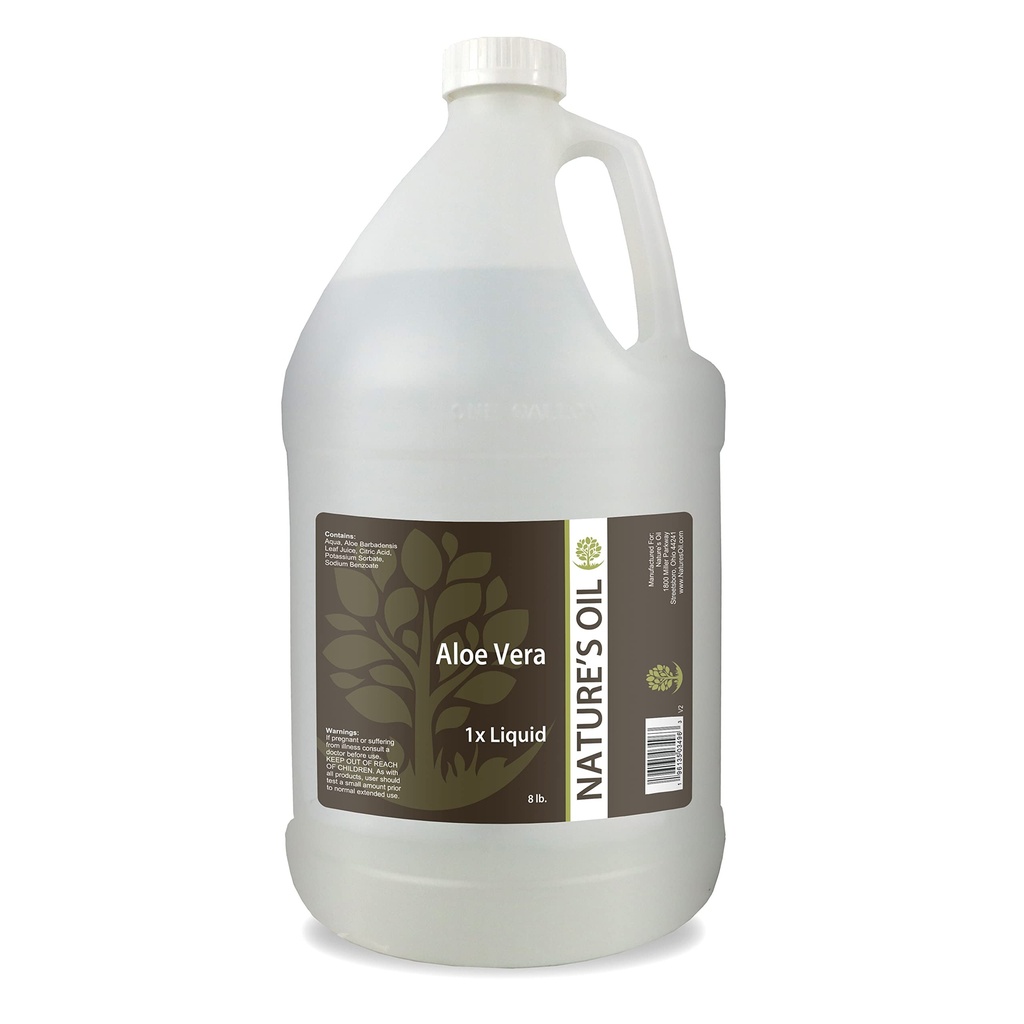 Nature's Oil Aloe Vera Liquid 1x, 8lbs (1 Gallon) Pure Aloe Extract for Skin Care, Hair Care, and DIY Personal Care