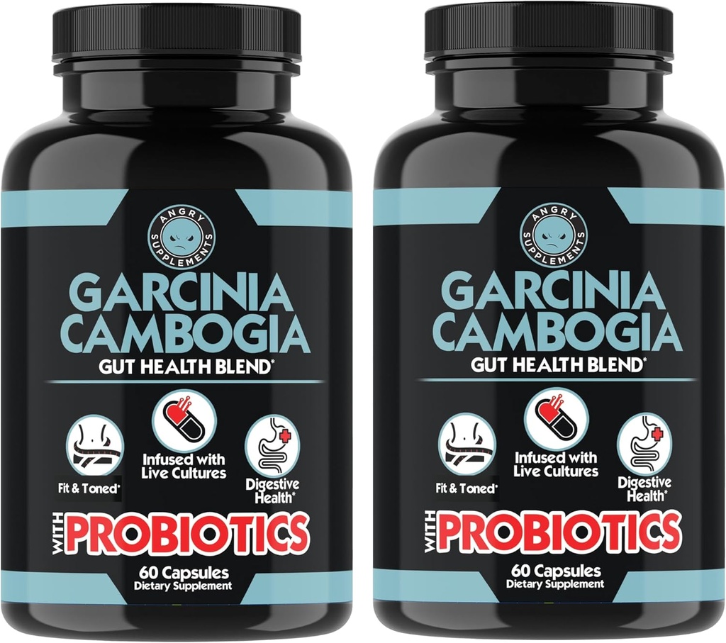 Angry Supplements Garcinia Cambogia with Probiyotiks, Gut Health Multivitamin w. Vitamins A, C, D, E, K, B2, çinko, Selenium, Copper, Chromium + Herbal Mixs (2- Şişeler, 120ct Total)