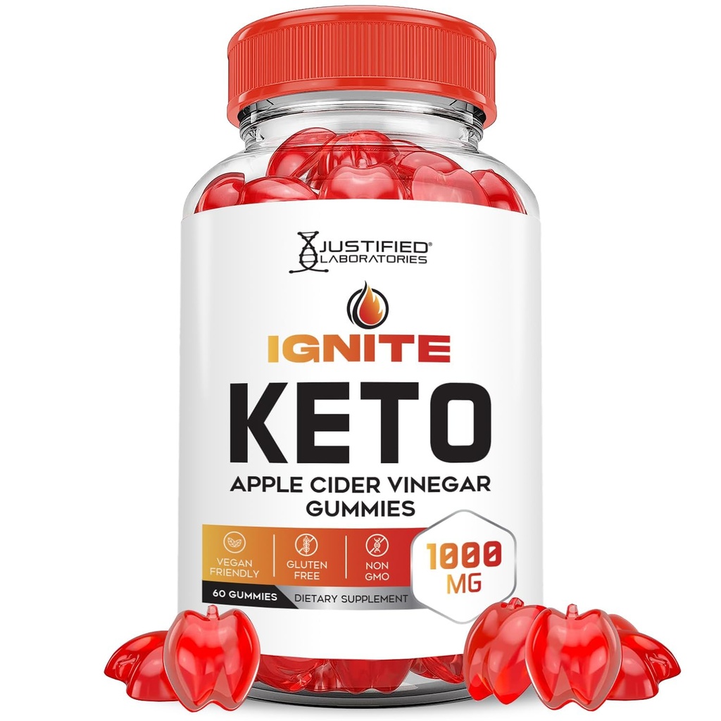 Justified Laboratories Ignite Keto ACV Gummies Advanced 1000MG Ignite Keto Gummies Formula Apple Cider Vinegar Formated with Pomegranate Beet Juice Powder B12 Vegan Non GMO 60 Gummys