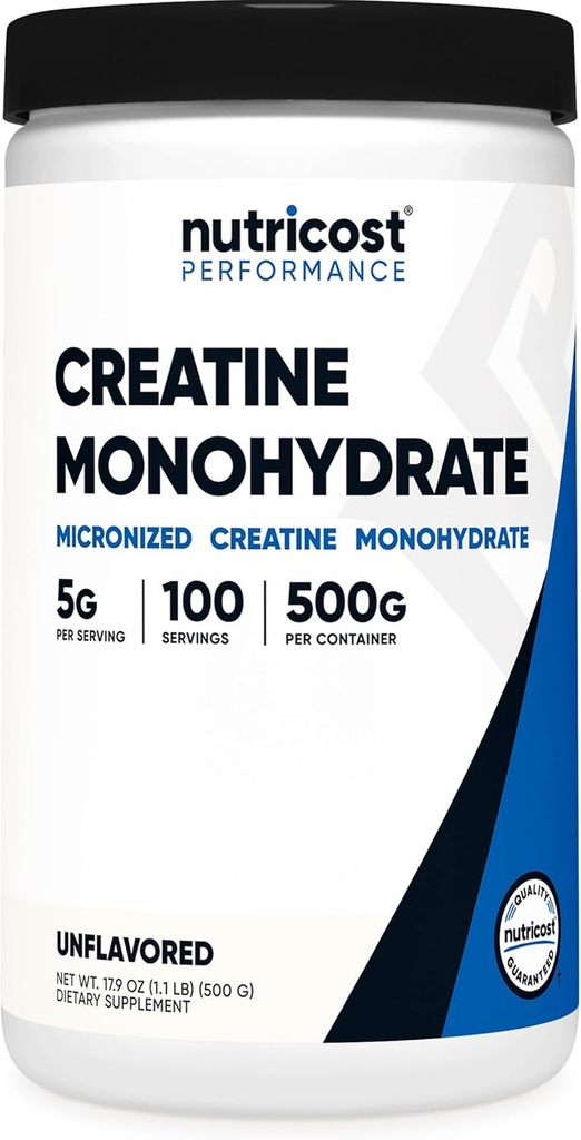 Nutricost Creatine Monohydrate Micronized Powder 500G, 5000mg Per Serv (5g) - 100 Servings, 17.9 Oz