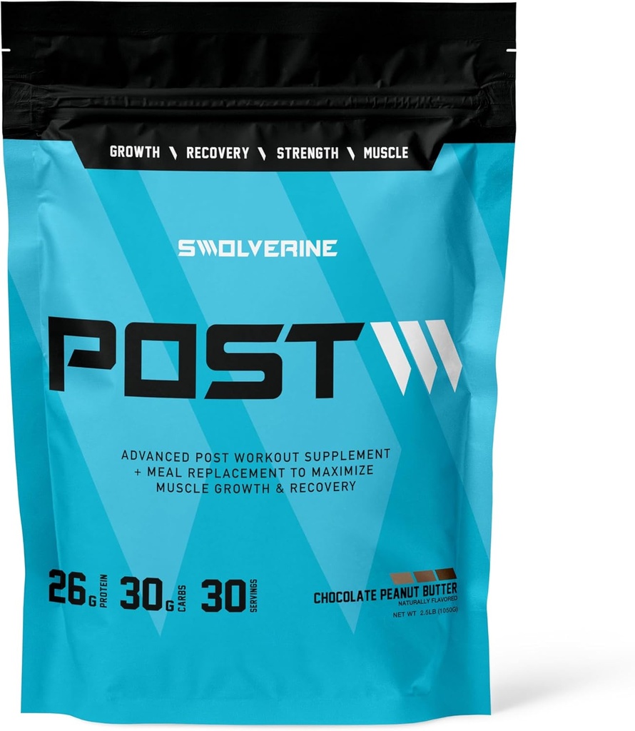 Swolverine Post | Post Workout Recovery and Muscle Building Formula, Pea Protein Isolate, Pea Starch Carb10, L-Glutamine, Coconut Water (Chocolate Peanut Butter, 30 Hizmet)