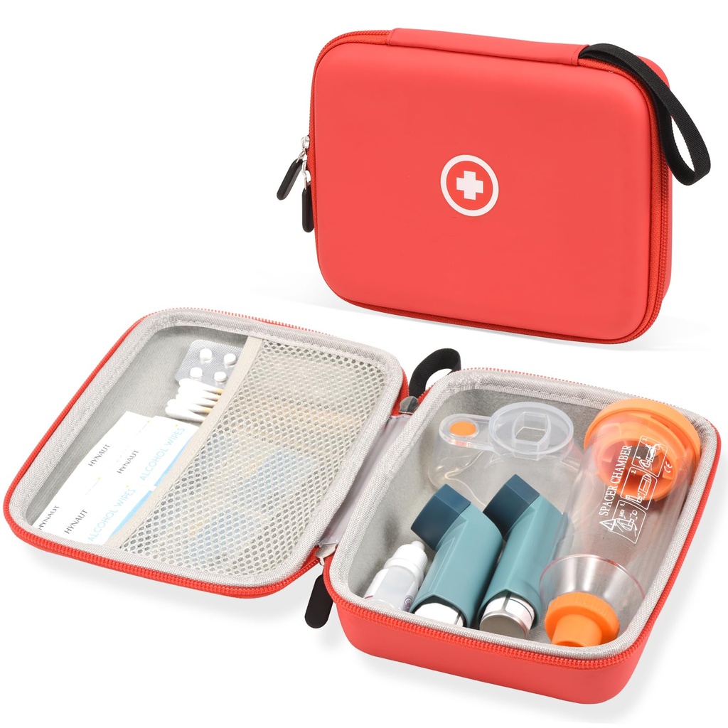 Fukumi Hard Travel Case for Asthma Inhaler, Inhaler Spacer Case for Kids and Yetişkinler, Maskeler, Asthma Aksesuarlar Case with Me Pocket for Medicine and Other Aksesuarları, Red (Case Only)