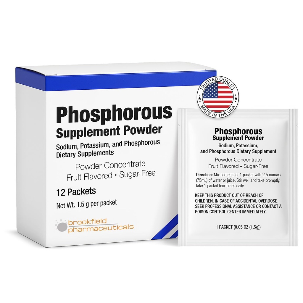 Phosphorus, 12 Packets, Diyetsel Supplements Tozu, sodyum Phosphate ve Pyum Phosphate, Fruit Flavored Phosphorous Supplement Toz for Electrolyte, Bone Health & Kidney Health