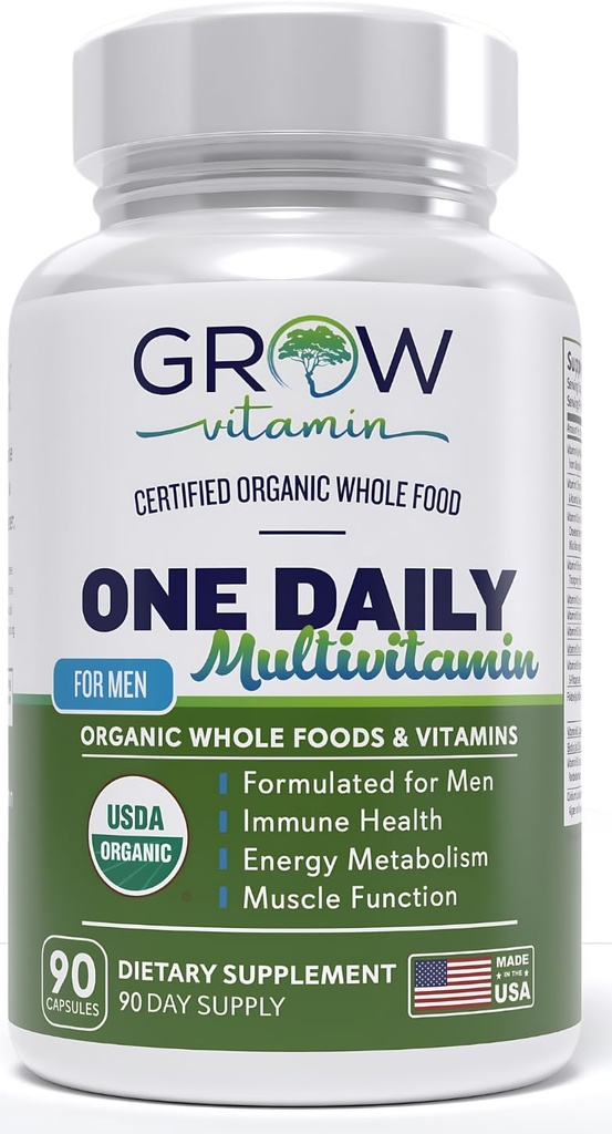Erkekler için Günlük Multivitamin - Vitaminler ve Mineraller + Organik Tüm Gıdalar, Enerjiyi artırmak için Tamam, Genel Sağlık - Non-GMO - 90 Capsules | 3 Ay Supply