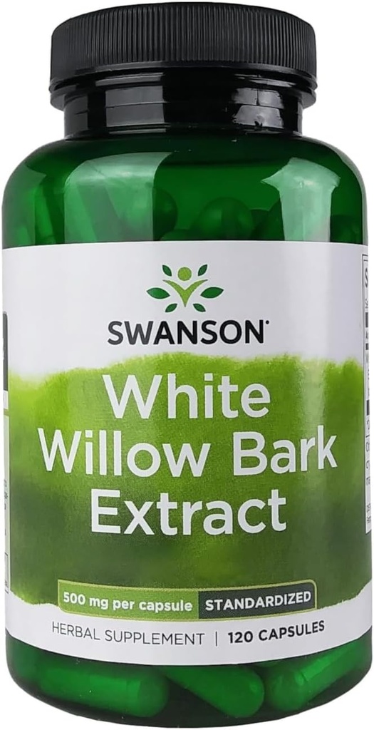 Swanson White Willow Bark Ekstraksiyon - Ortak Destek ve Kas Yardımı - 15 Salicin'e standartlaşmış - No Stomach Irritation - (120 Capsules, 500 mg each)