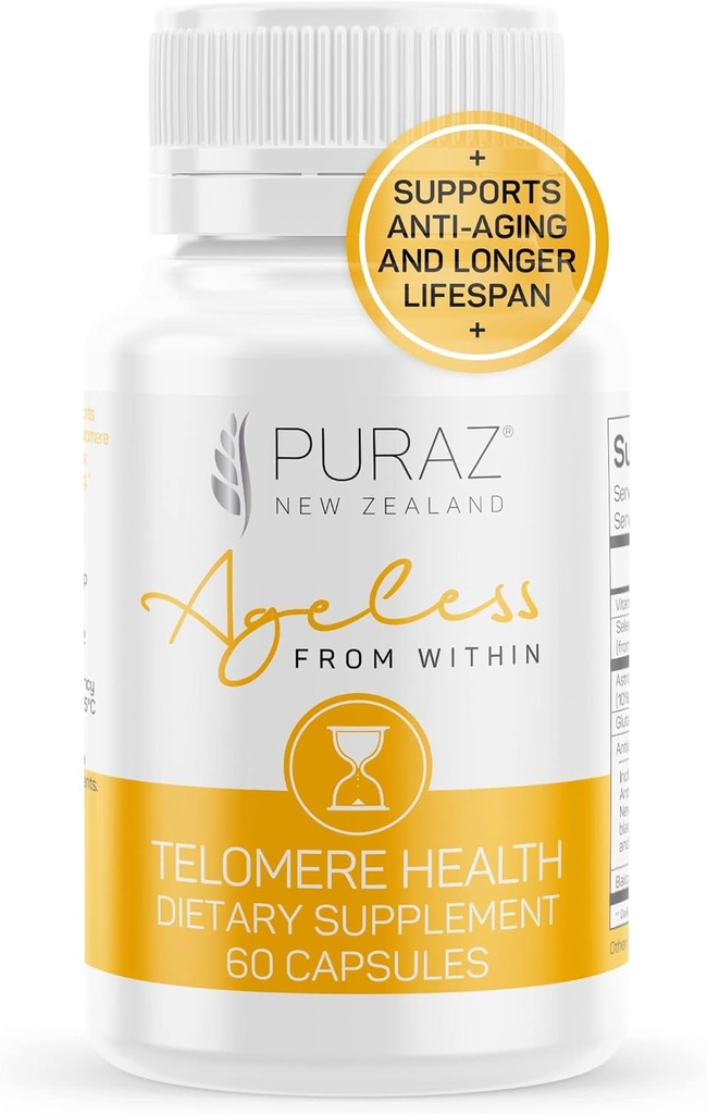 Telomere Supplements w/Potent Astragalus Root Extract and Collagen | Superior Immune Support, Anti-Aging, DNA Tamir | Pure Telomerase Enzyme for Telomere Lengthing and Support | 60 Capsules