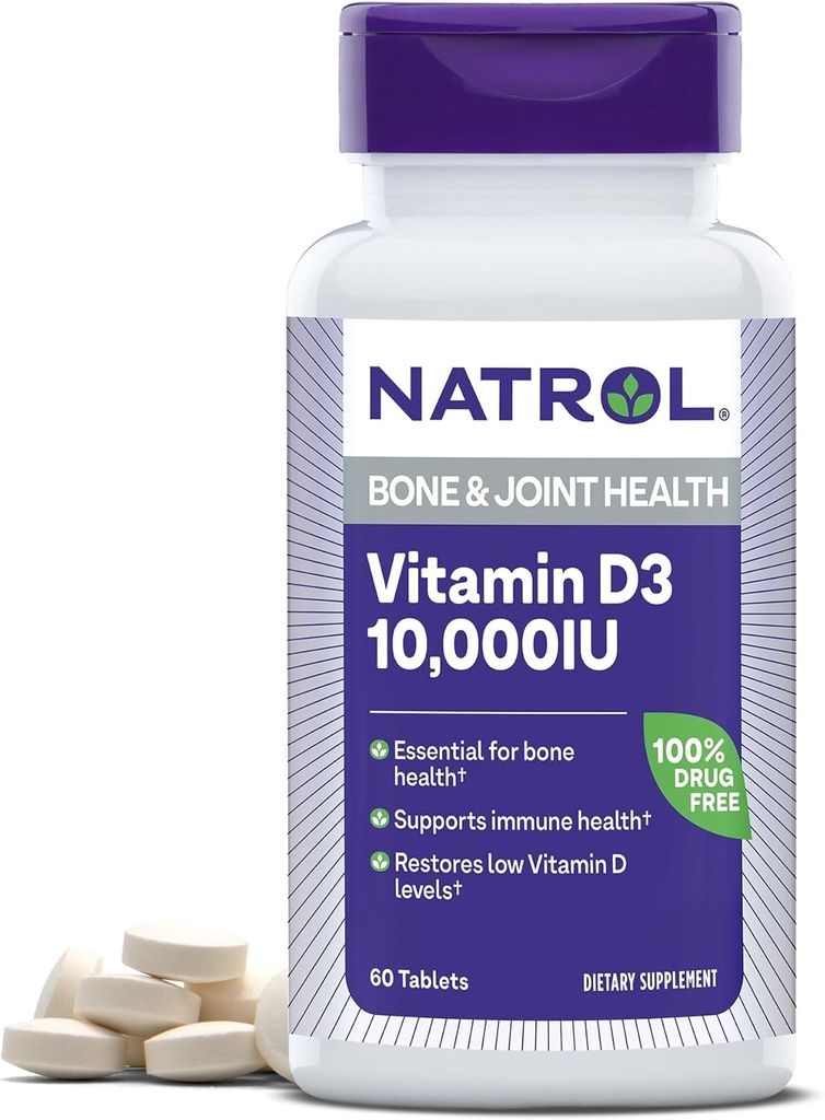 Natrol Vitamin D3 10.000 İ Tabletleri, Immune Health'i Destekleyin, 60 Kont