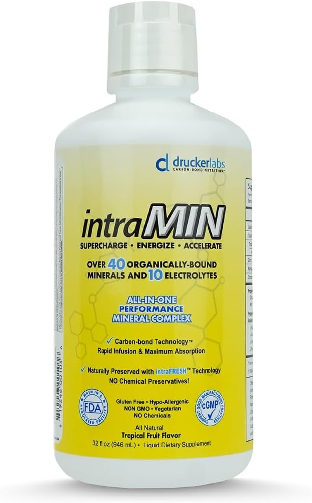 DRUCKER Laboratuvarları - IntraMIN Organic Liquid Trace Minerals Men, Women, Kids, Immune Support, Muscle Support, Non GMO, Gluten Free, Vegan, Electrolytes (32 oz, Tropikal Meyveler)