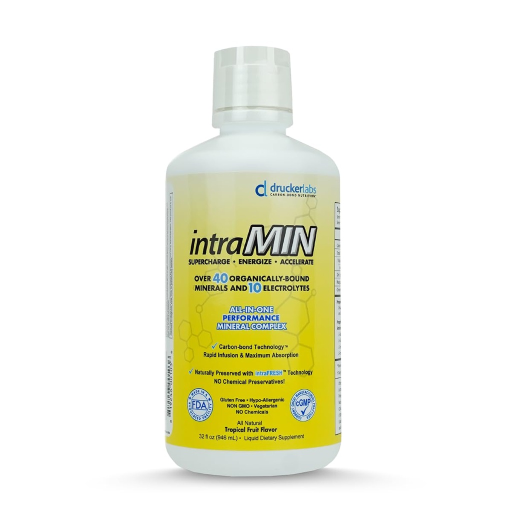 DRUCKER Laboratuvarları - IntraMIN Organic Liquid Trace Minerals Men, Women, Kids, Immune Support, Muscle Support, Non GMO, Gluten Free, Vegan, Electrolytes (32 oz, Tropikal Meyveler)