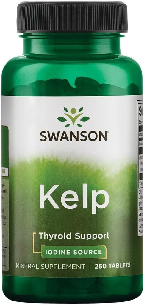 Swanson Premium Brand Kelp - Natural Iodine Source Supporting Yourroid Health - Mineral Supplement w/Iodine Source Standardized 0.4% - (250 Tablet, 225mcg Her)