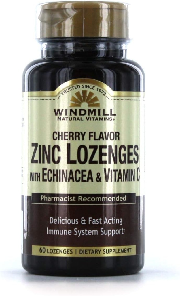 Windmill Vitaminleri Echinacea & Vitamin C - Cherry Flavor, 60 Lozenges, 60 Hizmet, 60 Sayı Kont