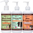 Natural Dog Company Wellness Bund$le for Dogs, Food Toppers, Liquid Supplements with (1) Skin & Coat Oil, (1) Liquid Glucosamine, (1) Calmining Oil