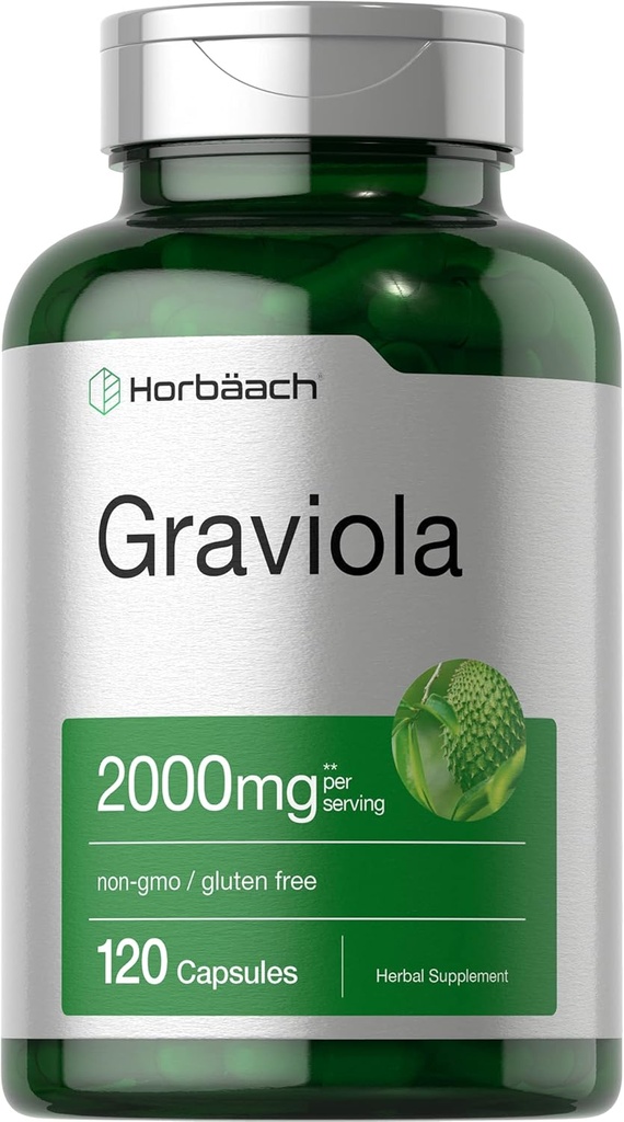 Horbäach Graviola Capsules | 2000 mg | 120 Kont | Non-GMO, Gluten Free | Soursop (Annona Muricata)