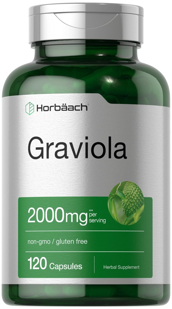 Horbäach Graviola Capsules | 2000 mg | 120 Kont | Non-GMO, Gluten Free | Soursop (Annona Muricata)