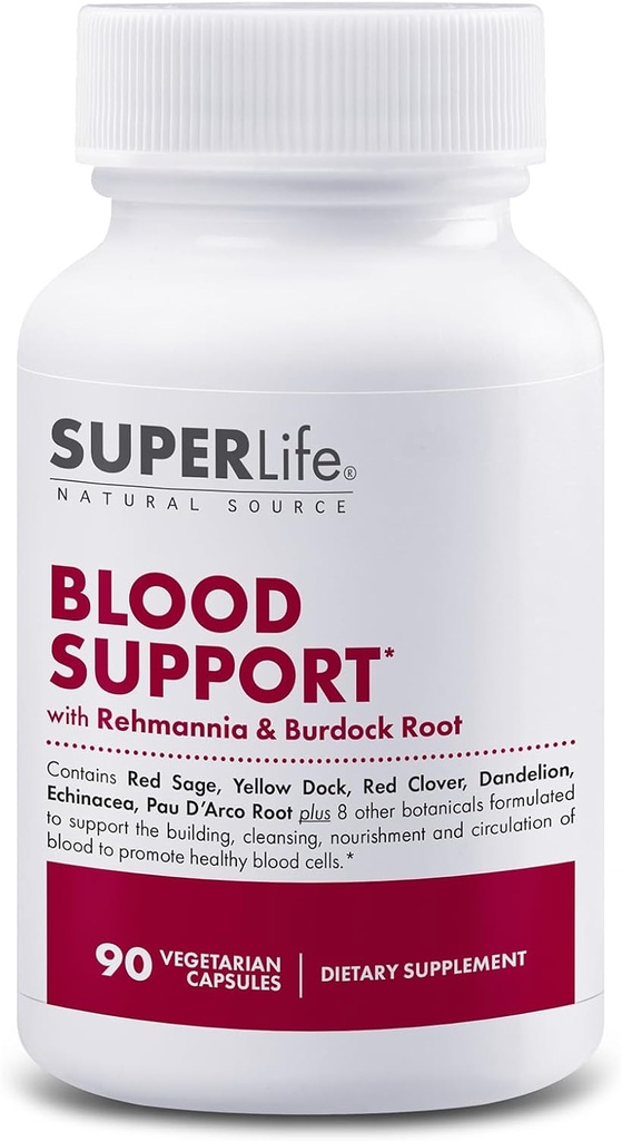 Kan Desteği - Rehmannia, Dandelion, Red Clover, Burdock Sarı Dock, Echinacea & Pau D'Arco | Discovers Building, Cleansing, Nourishment & Circulation of Blood | Supplement - 90 Capsules