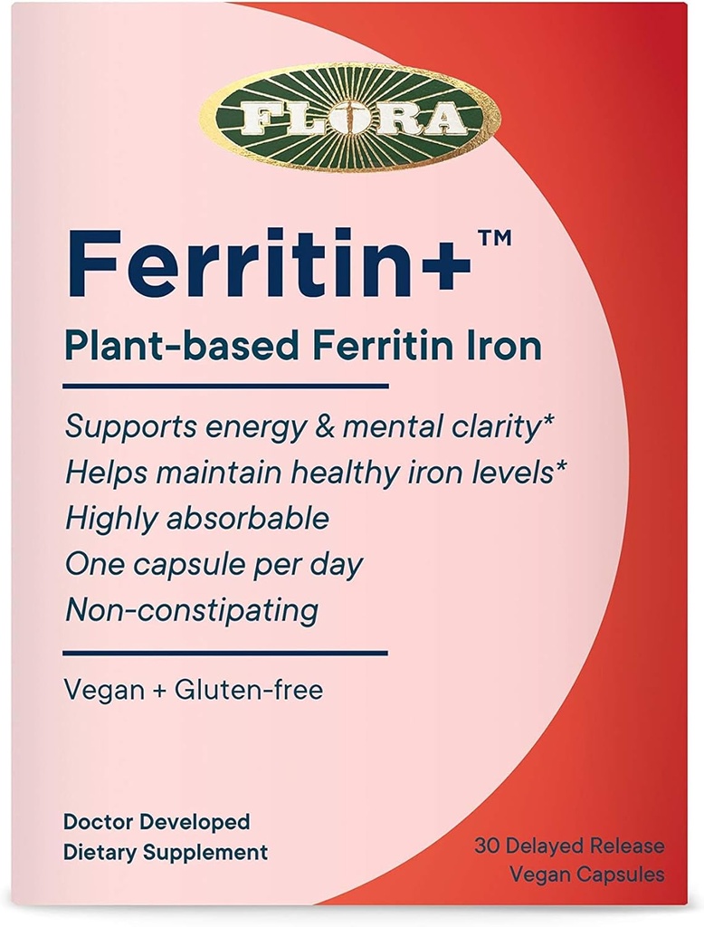 Flora Ferritin+ Gecikmiş-Release Iron Supplement - Plant-Based Iron Supplement - Blood Cell & Energy Support - Vegan & Gluten-Free - Flic Pack - 30 Vegan Capsules