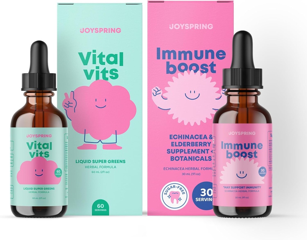 JoySpring Vital Set - Çocuklar Vitaminleri ve Mineraller Doğal Kaynaklandı | In-Alcoholic, Sugar-Free Liquid Formula | Immunity Health Support | Vegan & Vegetarian Multivitamin Supplement