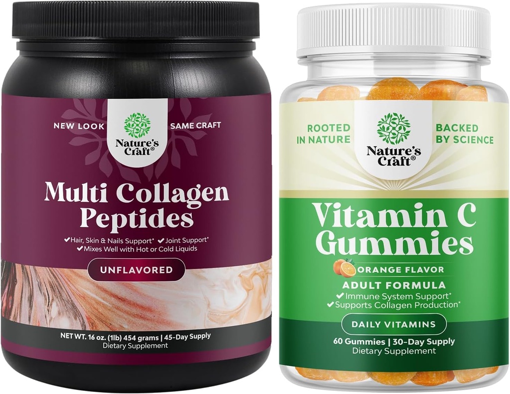 Kadınlar ve Erkekler için Multi Collagen protein Tozu - Saç Skin ve Nails Vitaminleri ve Yetişkinler için Kolay Vitamin C Gummies Yetişkinler için Immune Branson