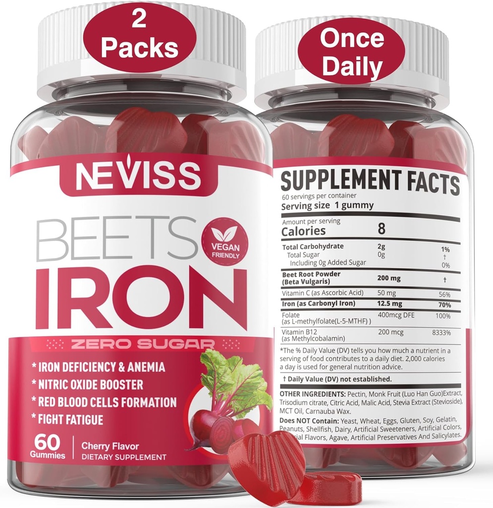 Demir, Metil B12, Folate, C vitamini ile Arıt Kökleri - Nitrik Çimento ve Demir Seviyeleri Arttırın, Enerji Desteği, Fatigue, Beetroot & Gentle Iron Supplement, Sugar Free, 120 Count