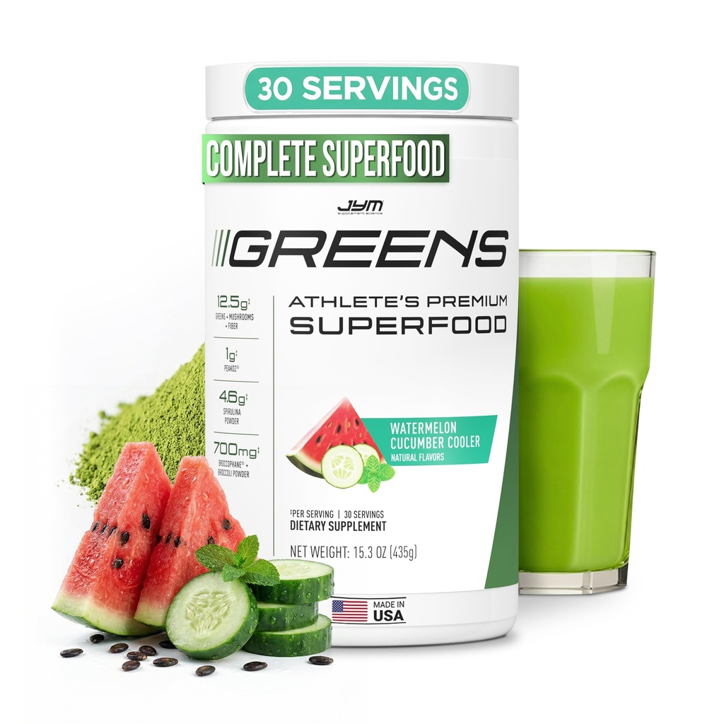 JYM Yeşiller Performans için Süper Gıda Tozu, Sumelon Cucumber, Spirulina, Mushrooms, Vitaminler, BroccoPhane & Broccoli, Erkekler & Kadınlar, 30 Hizmet