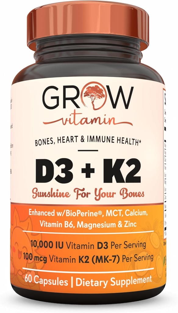 D3 K2 w/MCT Petrol - 10.000 IU D3, 100 mcg K2 MK7, Kalsiyum, çinko, BioPerine, Superior Abors için Magnezyum - 60 Capsules