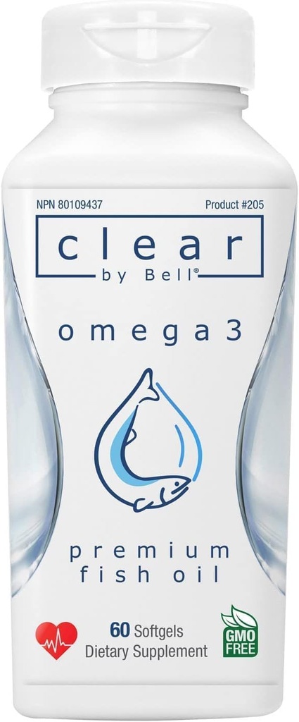 Bell Clear Pure Omega 3 Fish Oil Supplements, 2000 mg per Service - Burp Free Premium, Clean and Clear, No Fishy Taste and No Agains (burps), Cholesterol Free, GMO ve Allergen Free, 60 Softgels