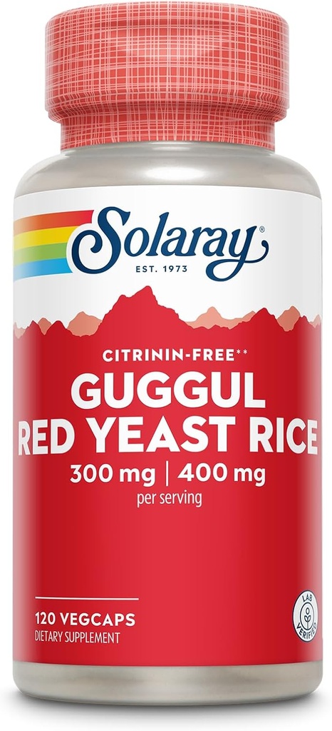 SOLARAY Guggul Gum Extract & Red Yeast Rice - Υγιής Καρδιαγγειακή Υποστήριξη - Εργαστήριο Επαληθευμένο - 60 Μερίδες, 120 VegCaps