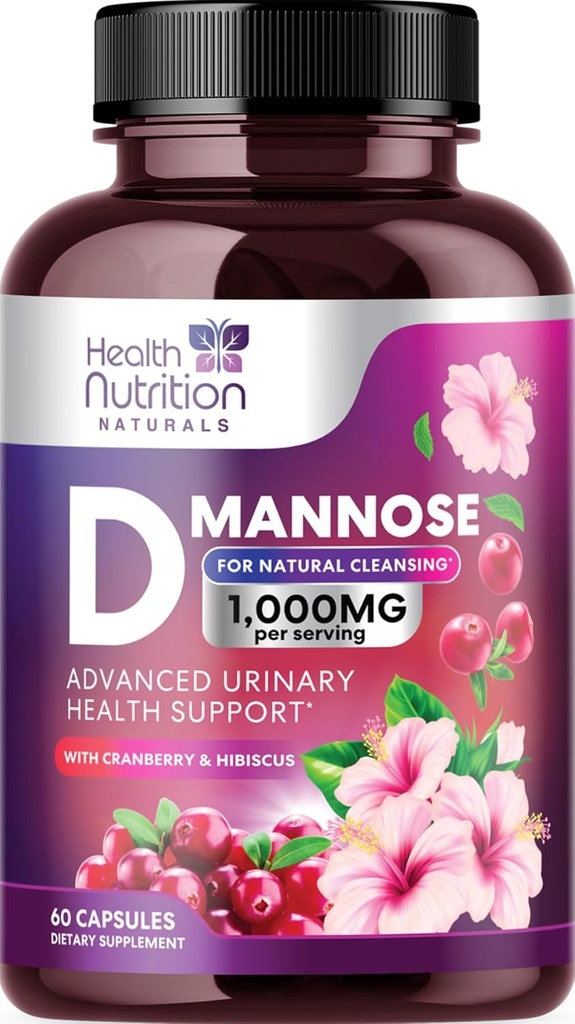 D- Mannose συμπλήρωμα 1.350mg - με Cranberry, Hibiscus & Dandelion - γρήγορη δράση, φυσικό ουροποιητικό & βλεννογόνο υποστήριξη για τις γυναίκες και τους άνδρες – Flush & Cleanse προσμείξεις – μη ΓΤΟ, Vegan – 60 κάψουλες