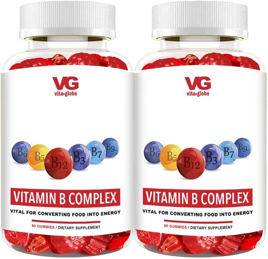 VITA GLOBE B Complex Gummy Βιταμίνες - Φράουλα Γεύση με βιταμίνη C, Νιασίνη, B6, B12 & Βιοτίνη για την ενέργεια, την υγεία της καρδιάς και την υποστήριξη του εγκεφάλου, 120 Count (Pack of 2)