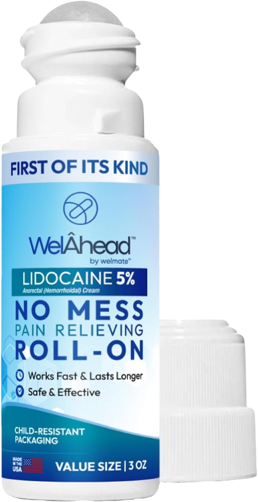 WELMATE-% 5 Lidoka Roll On | En Güçlü Topical Pain Relief w/Aloe Vera | Hızlı Acting | No Mess Applicator | Kas & Ortak Destek | Lidoka Krem | Numbing Cream | 3 Oz Topical Pain Relief w/Aloe Vera | Hızlı Acting | No Mess Applicator | Kas & Ortak Destek | Lidoka