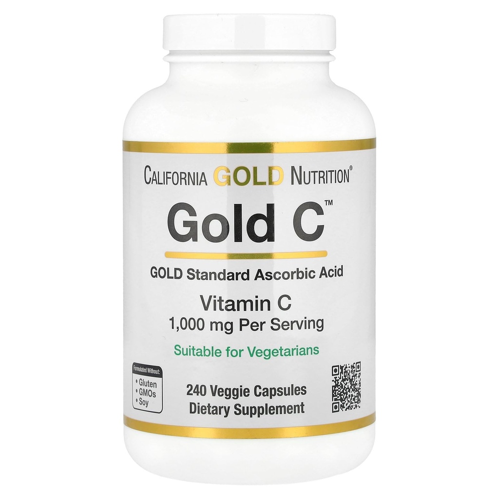 California Gold Beslenme Altın C USP Grade C Supplement - Immune Support & Mevsimlik Sağlık - Vejetaryen Dostu - Gluten Free, Non-GMO - 1000 mg - 240 Veggie Capsules