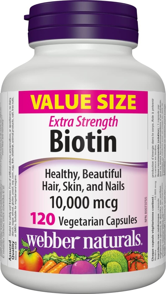 Webber Naturals Βιοτίνη επιπλέον δύναμη 10.000 mcg, 120 κάψουλες