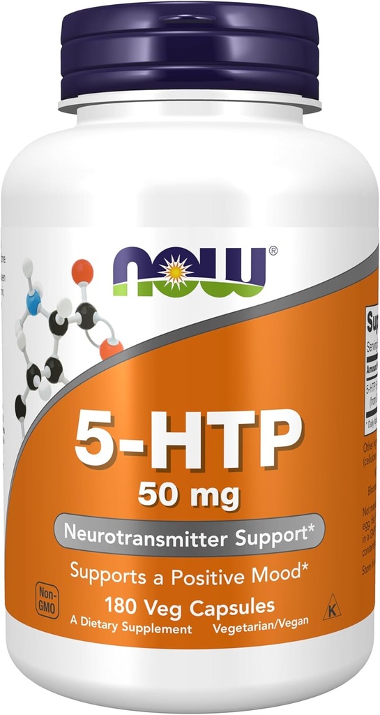 Şimdi Gıdalar Tamamlar, 5-HTP (5-hidrytryptophan) 50 mg, Nörotransmitter Desteği*, 180 Veg Capsules