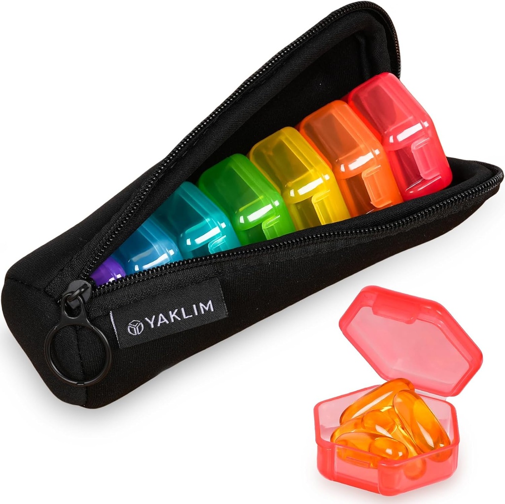 Küçük Pill Box, 7 Packs Travel Pill Case with Bag, Mini Pill Organizer for Pocket Purse, Daily Portable Medicine Vitamin Box, Fish Oil Box, Supplement Box