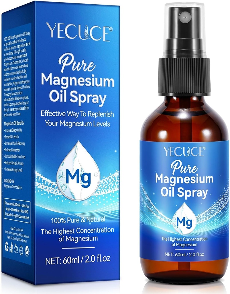 Magnezyum Yağı, Ayaklar için Magnezyum yağı, Pure Oil Magnezyum 2 Fl.Oz,% 100 Pure & Natural Magnezyum Body Spray, Topical Magnezyum Spray, Natural Deodorant, Absorb'a kolay ve kullanımı kolay