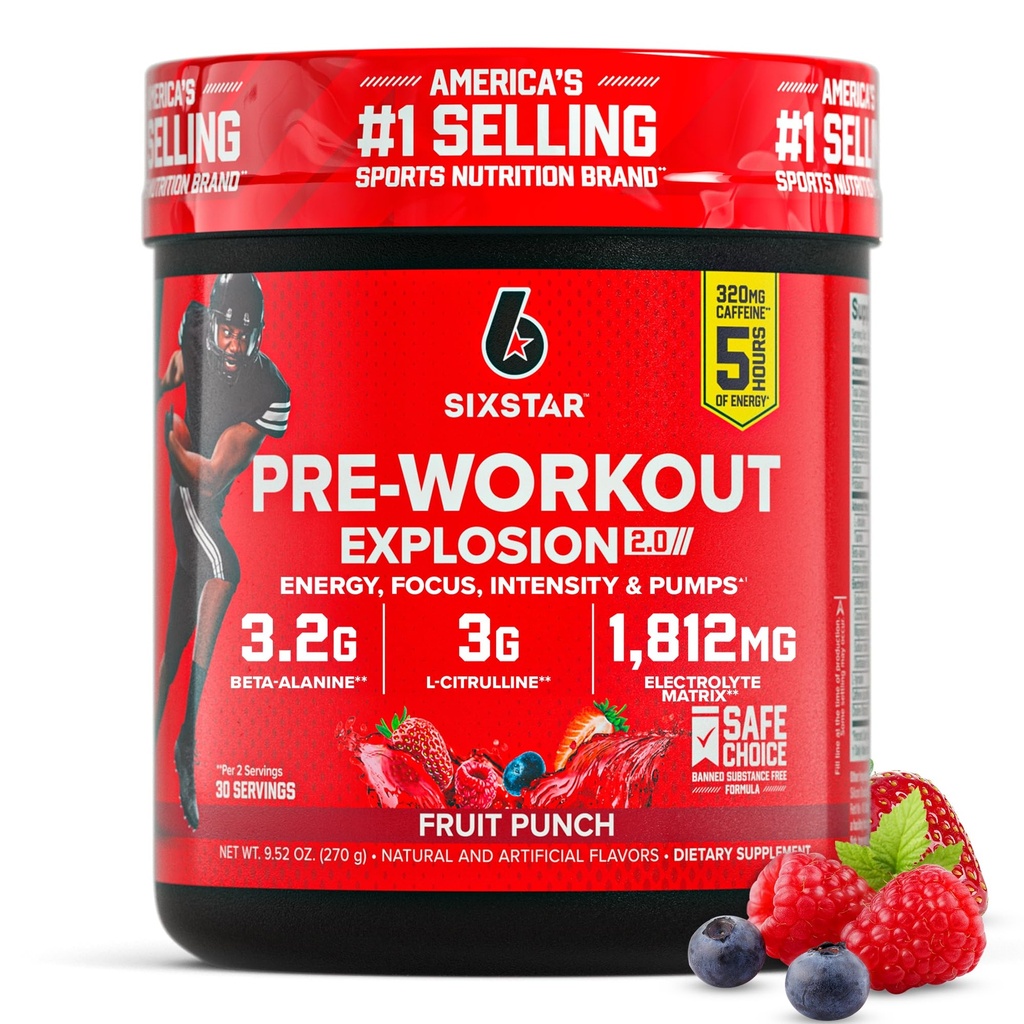 Erkekler ve Kadınlar için Altı Yıldız Ön Çalışma Tozu, Meyve Zehiri (30 Hizmet) - Preworkout Patlama 2.0 Enerji Tozu Beta-Alanine & Caffeine ile Mix - Spor Beslenme Tamam Ürünler