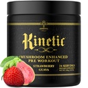 Ambrosia Kinetic Organic Preworkout, Mushroom Discoverd Natural Pre Workout Supplement, Nootropic Superfood Toz for Energy (Strawberry Guava)