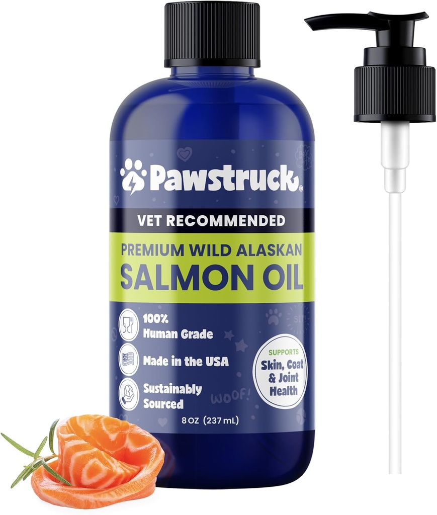 Pawstruck Pure Human-Grade Wild Alaskan Salmon Oil for Dogs & Cats – Omega 3 & 6, Ekstra Kuvvet Supplement, EPA DHA Fatty Acids for Immune Support