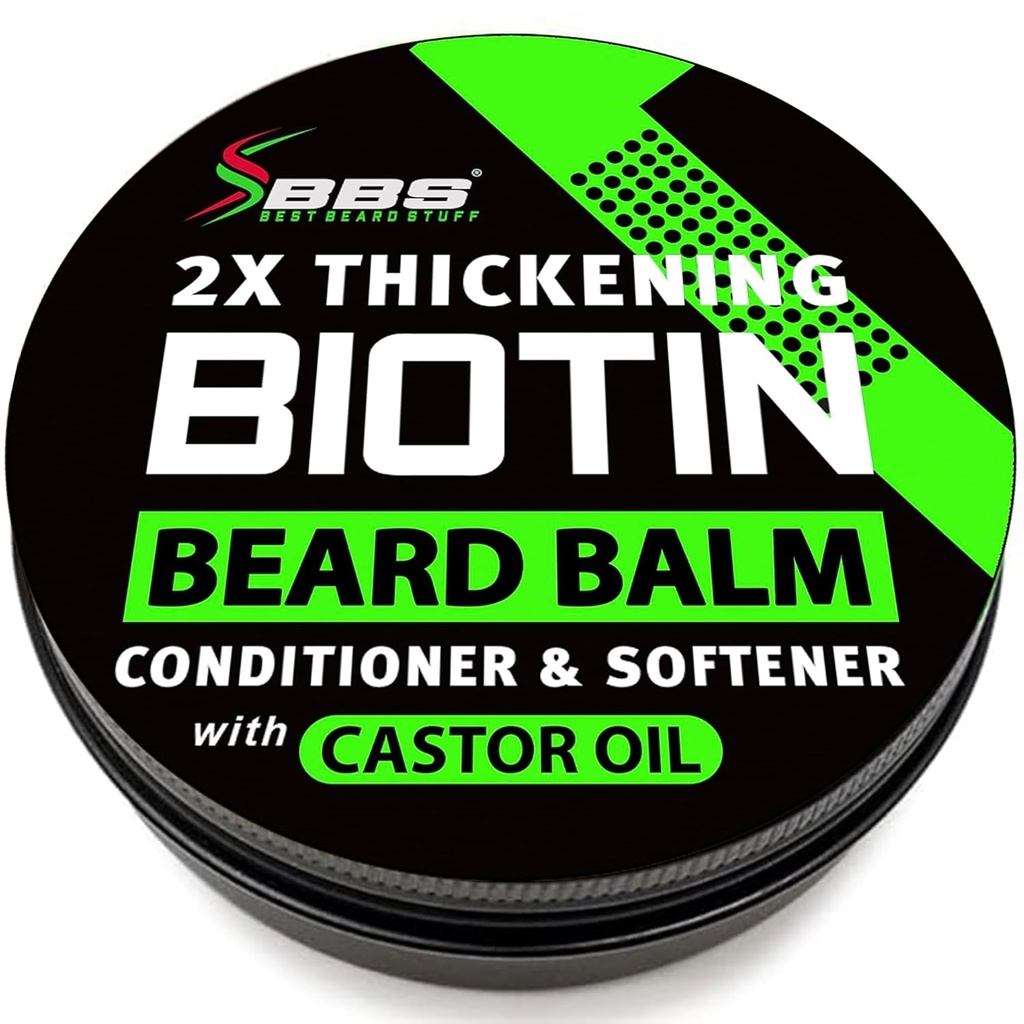 Biotin Beard Balm για τους άνδρες - 2X Πάχος για το μούσταχο και το μούσταχο - Βιολογικό κερί μουστάκι με Castor Oil & Meadowfoam – Ενυδατώνοντας την ανάπτυξη μαλλιών προσώπου Balm & Leave-In Conditioner
