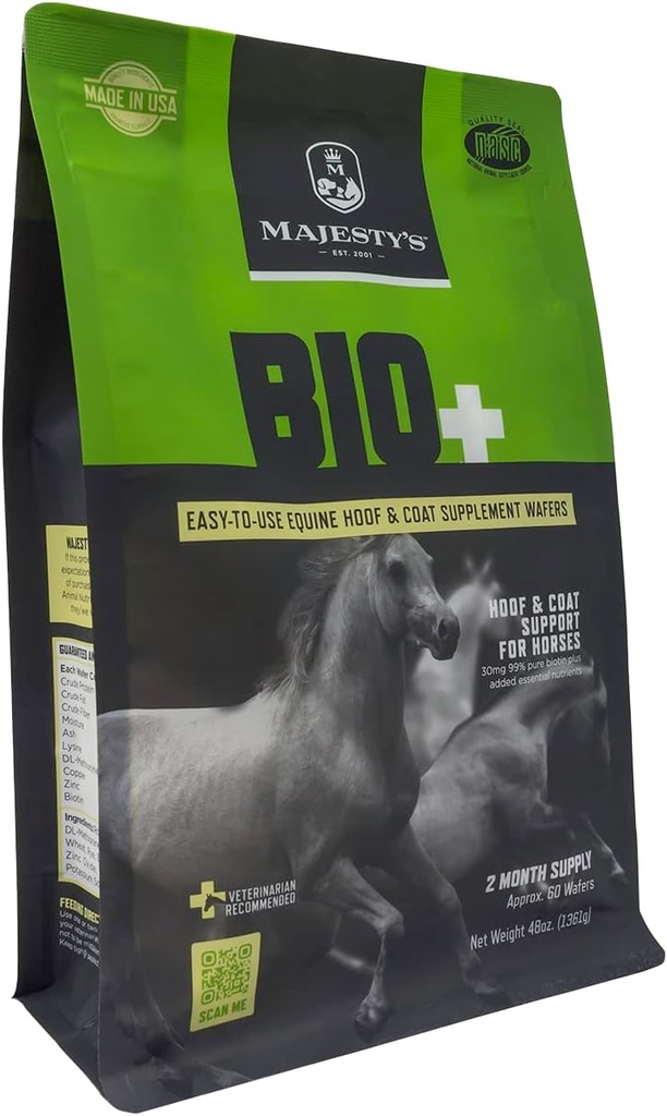 BIO+ Biotin Wafers - Superior Horse / Ιπποειδή Hoof και Coat συμπλήρωμα υποστήριξης - χαλκός, ψευδάργυρος, λυσίνη, Μεθειονίνη (60 καταμέτρηση)