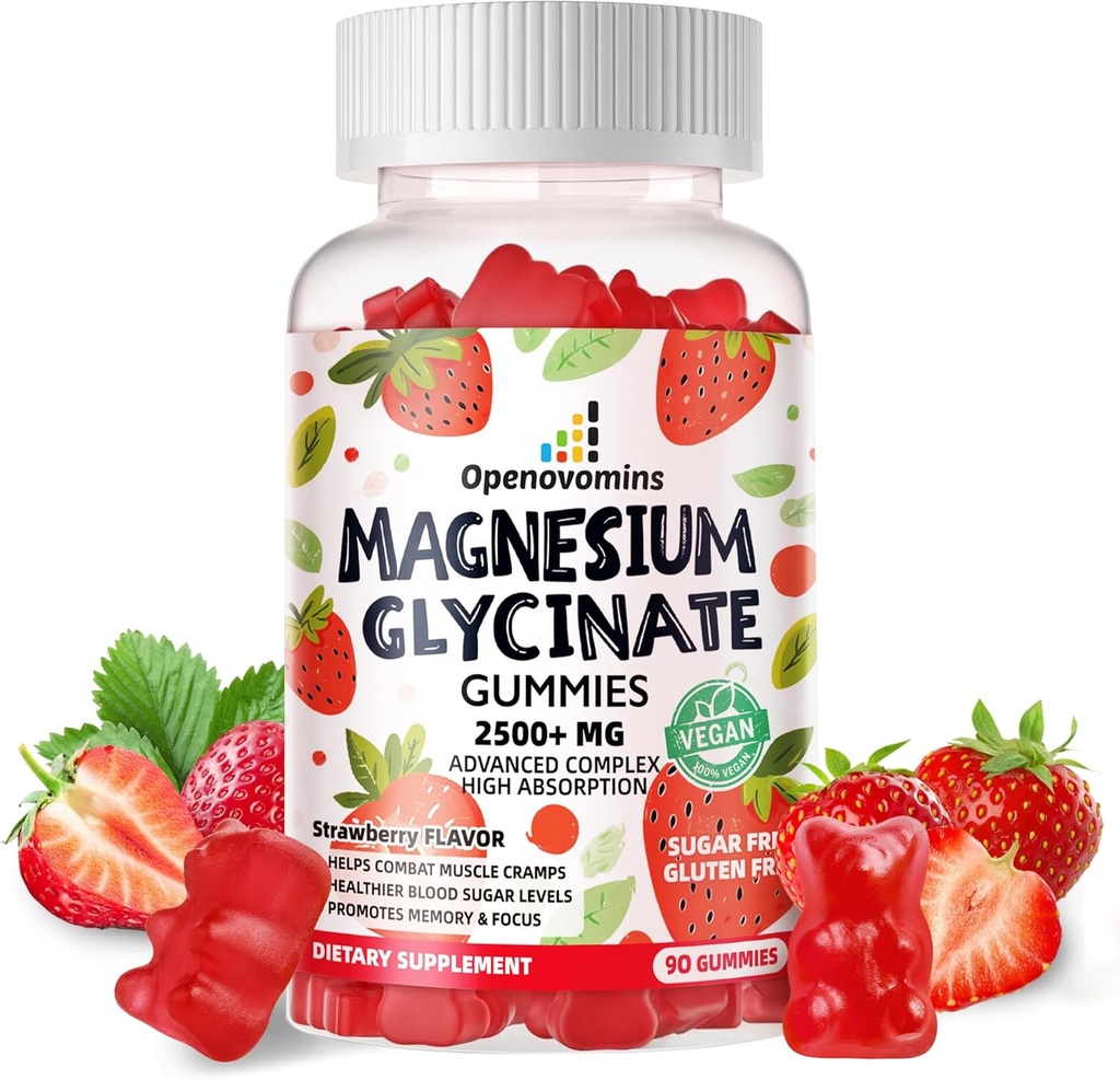 Magnezyum Glycinate Gummies 2500 mg - Sugar Free Magnezyum Pids Supplement with Vitamin D, B6, CoQ10 for Calm Mood & Sleep Support - 90 Strawberry Gummies 2500 mg - Sugar Free Magnezyum Pids Supplement with Vitamin D, B6, CoQ10 for Calm Mood & Sleep Support - 90 Strawberry Gummies
