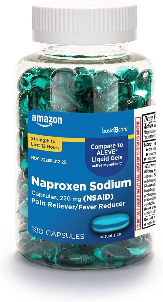 Basic Care Naproxen Νάτριο 220 Mg Υγρά Γέλη, Αναπνευστήρας Πόνου/Μειωτή Πυρετού (NSAID), 180 μέτρα (προηγούμενη υγεία A+)