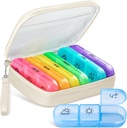 Cute Pill Organizer 3 Times a Day, Large Daily Pill Case for Women, Portable Pill Box 7 Day for Purse with Bag & lips to Hold Vitamins, Drugs, Fish Oils, Supplements (Beige)
