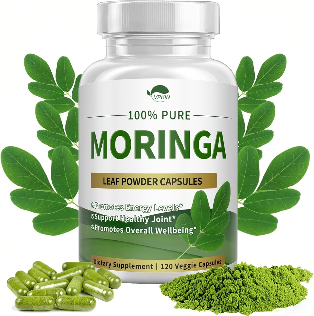 Οργανικές κάψουλες Moringa σκόνης, Pure Moringa Oleifera Leaf σκόνη κάψουλες 1000mg, Moringa συμπλήρωμα για την ενέργεια, την ασυλία και κοινή υγεία, Vegan και μη ΓΤΟ,120 κάψουλες